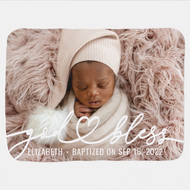 Baptism Simple Elegant Modern Heart Baby Photo Baby Blanket (Horizontal)