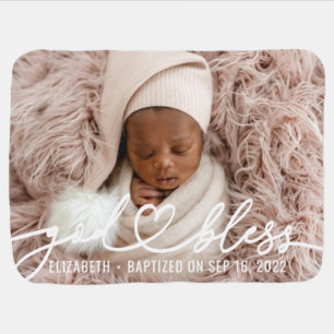 Baptism Simple Elegant Modern Heart Baby Photo Blanket