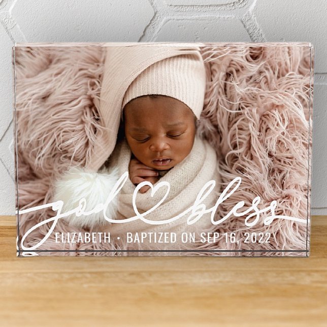 Baptism Simple Elegant Modern Heart Baby Photo Block (Creator Uploaded)