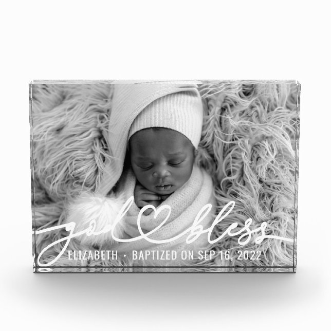 Baptism Simple Elegant Modern Heart Baby Photo Block (Front)