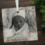 Baptism Simple Elegant Modern Heart Baby Photo Glass Ornament<br><div class="desc">This simple and modern design is composed of serif typography and add a custom photo,  add baby's name and month and year of baptism</div>