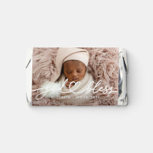 Baptism Simple Elegant Modern Heart Baby Photo Hershey's Miniatures