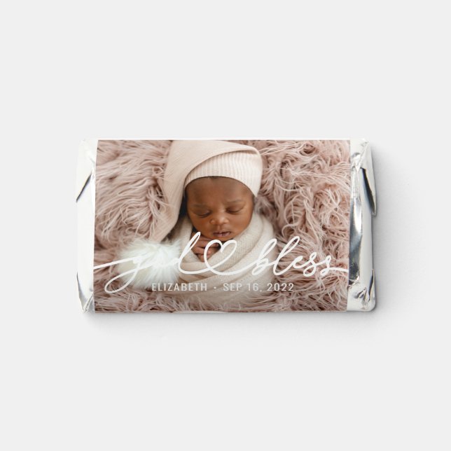 Baptism Simple Elegant Modern Heart Baby Photo Hershey's Miniatures (Front)