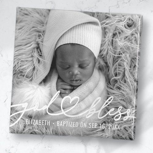 Baptism Simple Elegant Modern Heart Baby Photo Magnet