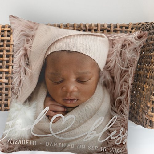 Baptism Simple Elegant Modern Heart Baby Photo Throw Pillow