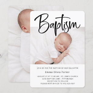 Baptism Simple Minimal Black and White Two Photo Invitation