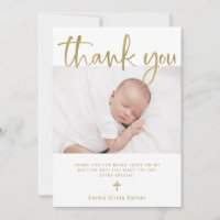 Baptism | Simple Minimal Gold with Photo Thank You Card