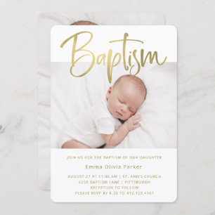 Baptism Simple Minimal Gold with Two Photos Invitation