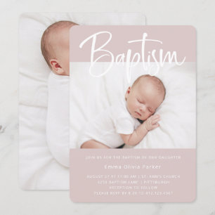 Baptism Simple Minimal Pink with Two Photos Invitation