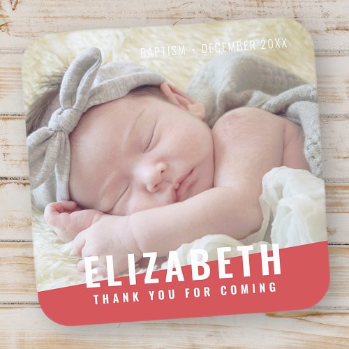 Baptism Simple Modern Bright Color Photo Thank You Square Sticker