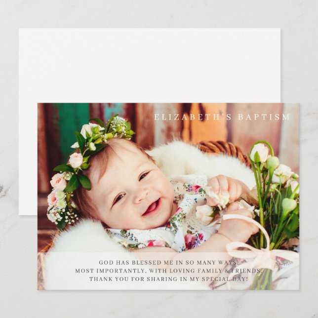 Baptism Simple Modern Chic Photo Thank You Card (Front/Back)