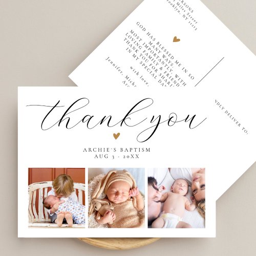 Baptism Simple Modern Chic Script Photo Thank You  Postcard