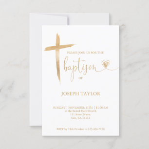 Baptism Simple Modern Cross Christening Gold Invit Invitation