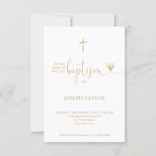 Baptism Simple Modern Cross Christening Gold Invit Invitation