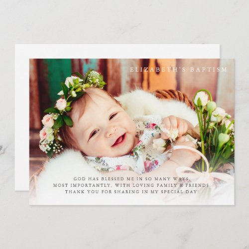 Baptism Simple Modern Elegant Chic Photo Thank You Card