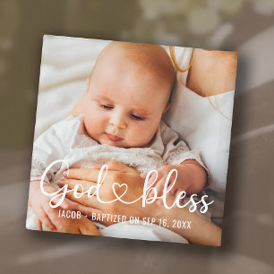 Baptism Simple Modern Heart Baby Photo Magnet