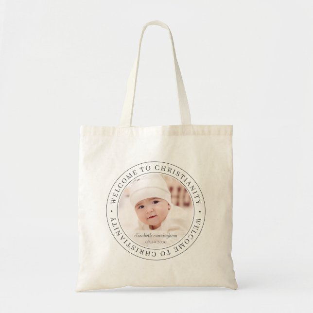 Baptism Simple Welcome to Christianity Photo Tote Bag (Front)