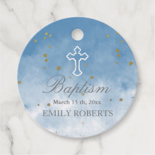 baptism sky blue elegant monogram favor tags
