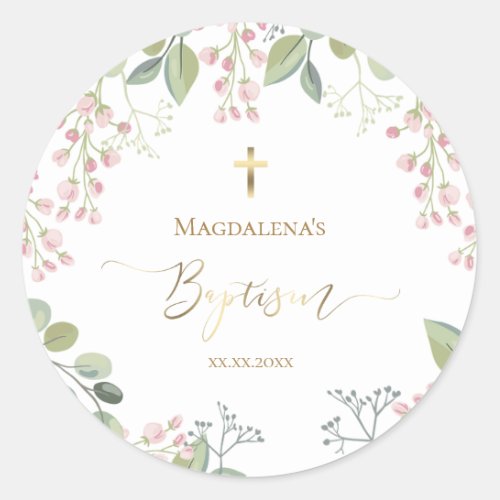 Baptism small flowers  classic round sticker