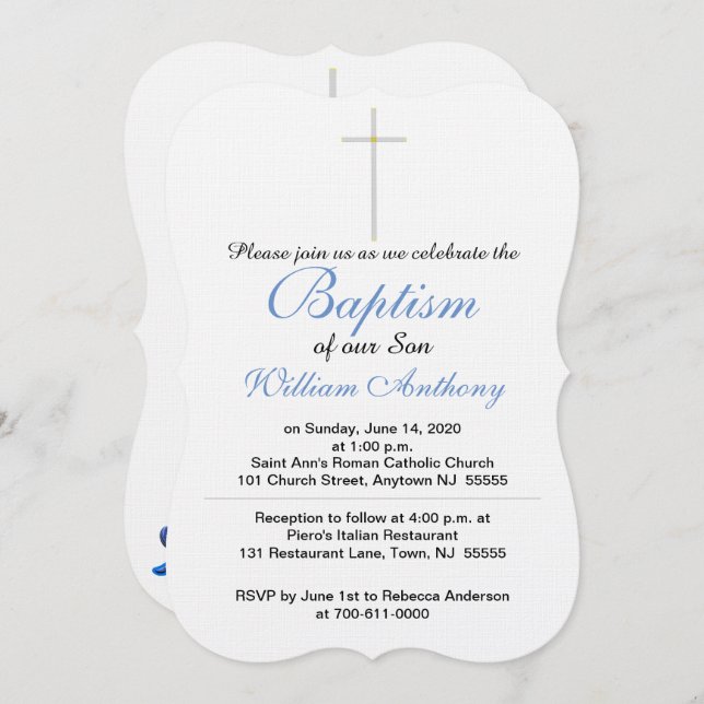 Baptism Son Cross Blue Invitations (Front/Back)