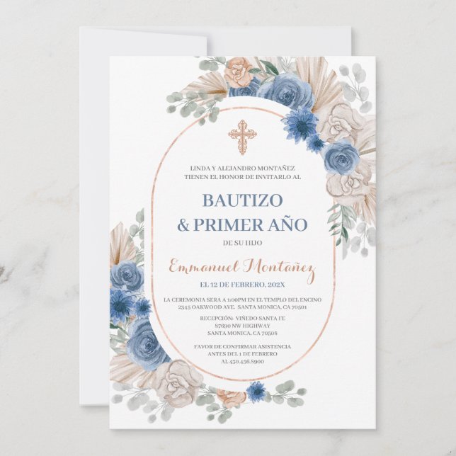 Baptism Spanish Invitation for baby Boy (Front)