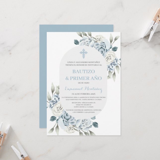 Baptism Spanish Invitation for baby Boy (Front/Back In Situ)