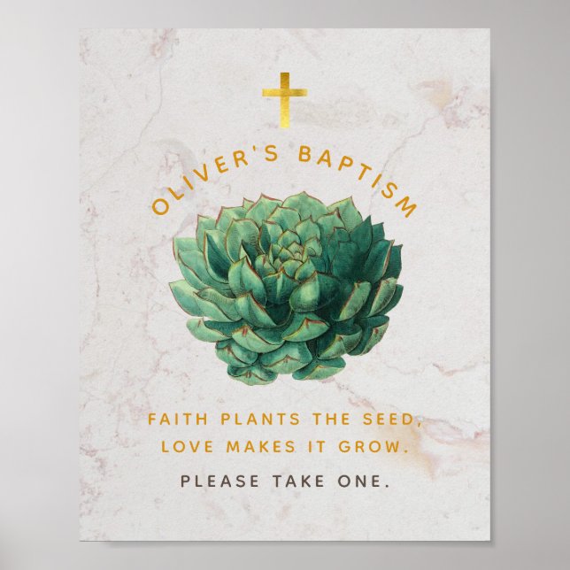 Baptism Succulent Favors Green Gold Botanical  Pos Poster (Front)