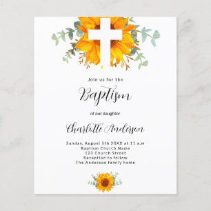 Baptism sunflower eucalyptus budget invitation flyer