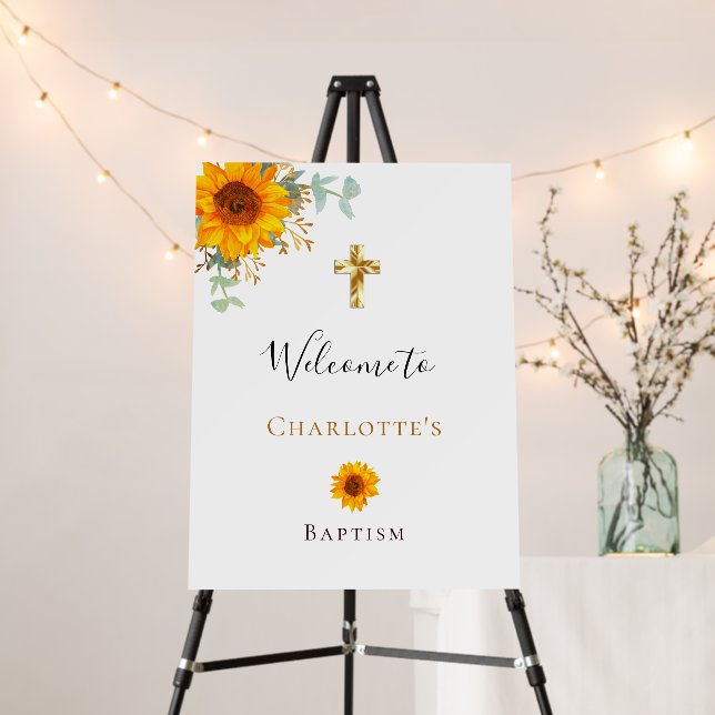 Baptism sunflowers eucalyptus welcome foam board (In Situ (Stand))