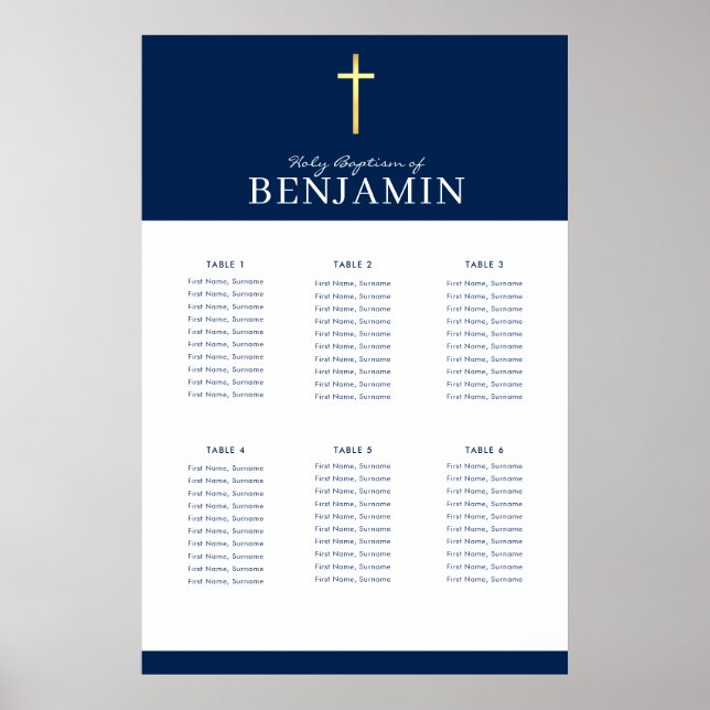 BAPTISM TABLE PLAN 6 tables modern navy Poster (Front)