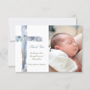 Baptism thank you  blue agate cross invitation