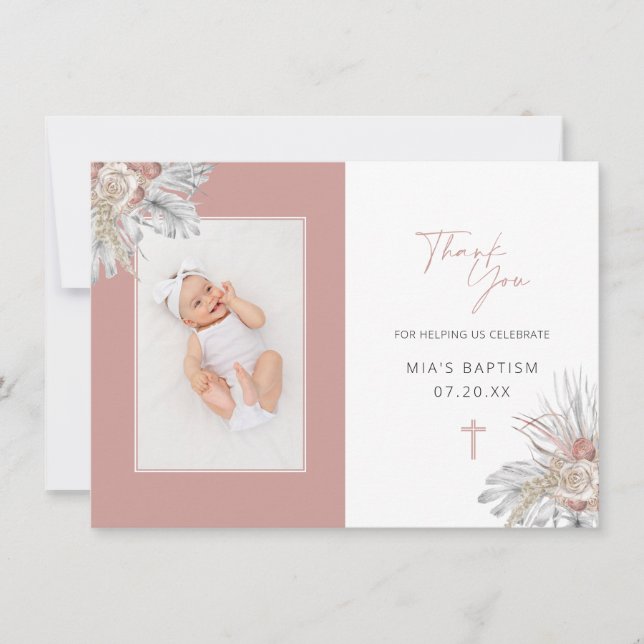 Baptism Thank You Card Girl Boho Floral Arch (Front)