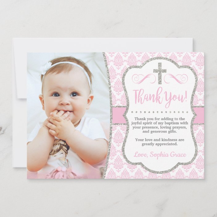 baptism thank you card with photo girl baptism zazzle
