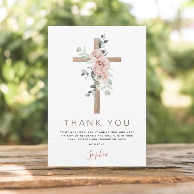 Baptism Thank You Dusty Pink Rose Christian Card (Creator Uploaded)