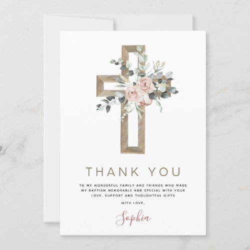 Baptism Thank You Dusty Pink Rose Christian Invitation