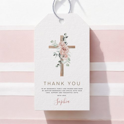 Baptism Thank You Dusty Pink Rose Girls Gift Tags