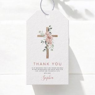 Baptism Thank You Dusty Pink Rose Girl's Gift Tags