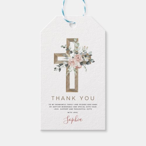 Baptism Thank You Dusty Pink Rose Girls Gift Tags