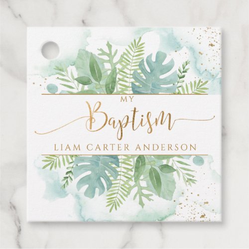 Baptism Thank You Greenery  Blue Green Watercolor Favor Tags