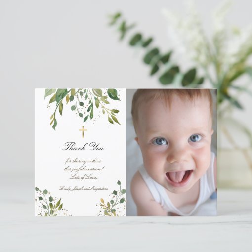 Baptism thank you greenery invitation Zazzle