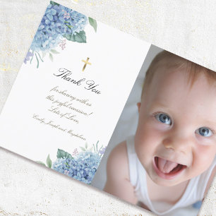 Baptism thank you hydrangea flowers invitation