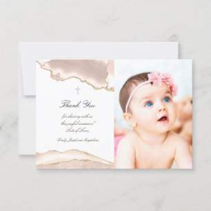 Baptism thank you ivory blush agate invitation