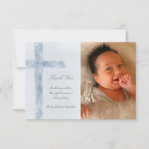 Baptism thank you modern blue cross invitation