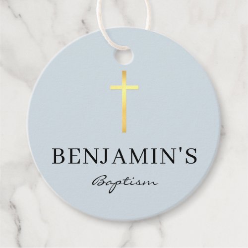 BAPTISM THANK YOU modern gold cross baby blue Favor Tags