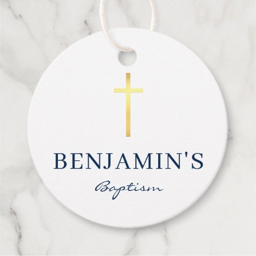 BAPTISM THANK YOU modern gold cross navy white Favor Tags