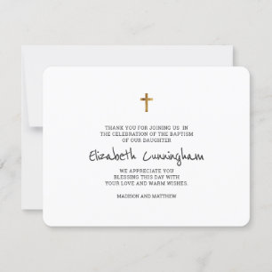 Baptism Thank You Modern Simple Gold Cross Card