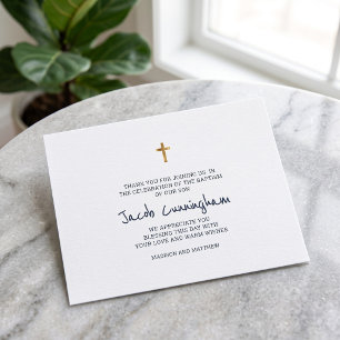 Baptism Thank You Modern Simple Gold Cross Note Card