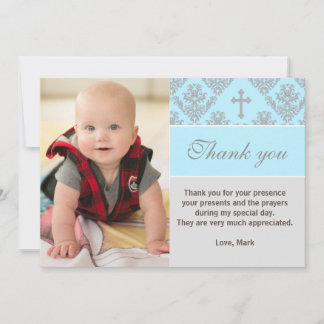 Baptism Thank You Note Christening Blue Photo Card