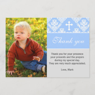 Baptism Thank You Note Custom Photo Card Blue
