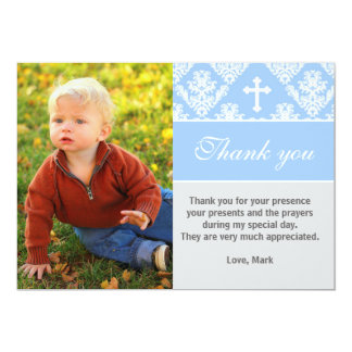 Baptism Thank You Note Custom Photo Card Blue
